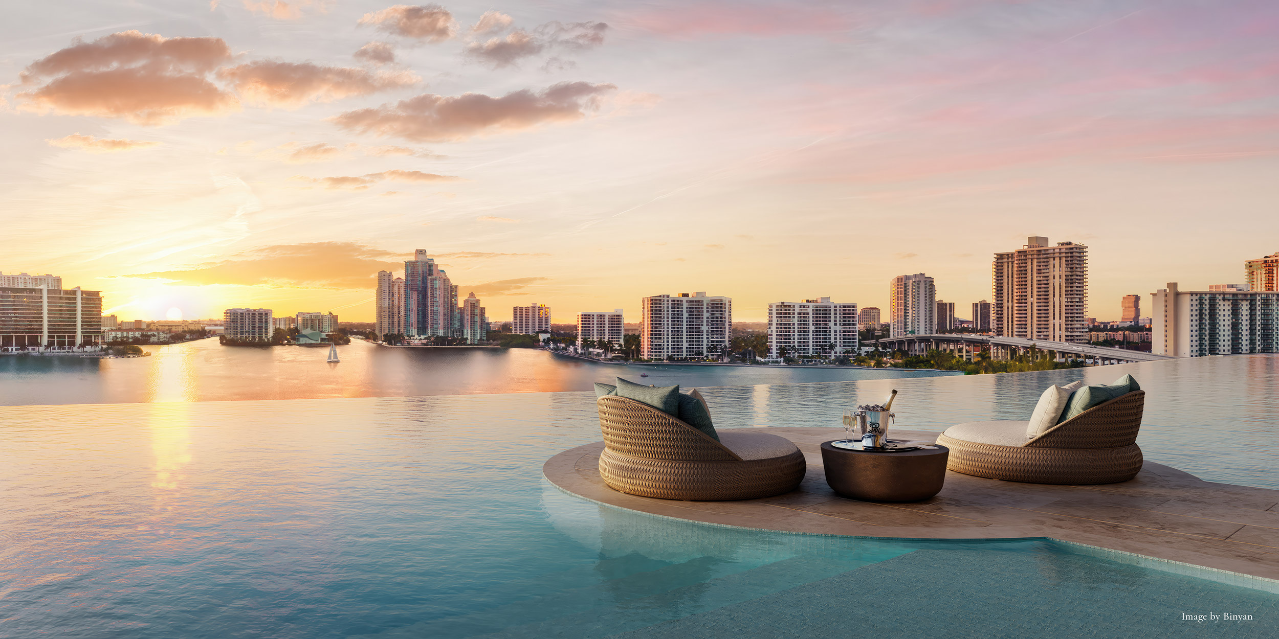 Infinity Pool Deck - West Rooftop View - St. Regis Residences